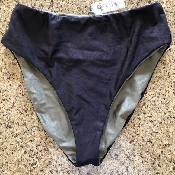NWOT Good Waist Reversible Good Shine Bikini Bottoms-black and green - Picture 2 of 8